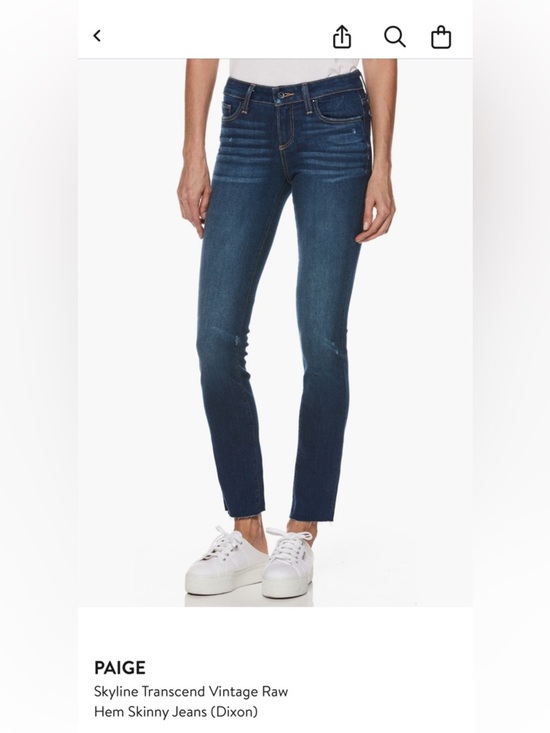 PAIGE Denim - PAIGE Skyline Transcend Vintage Raw Hem Skinny Jeans in Mid Blue